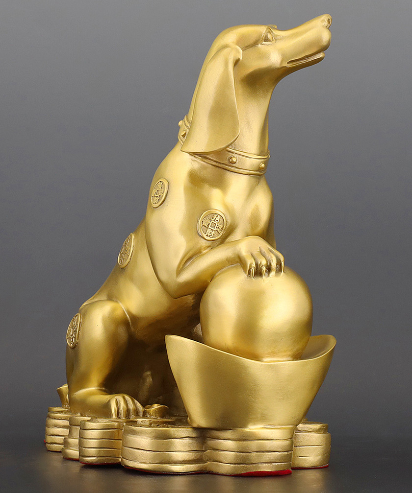 Gold Coin & Ingot Dog – Copper Chinese Zodiac Dog Ornament - Image 3